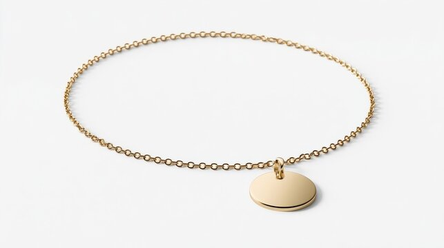 Delicate gold anklet bracelet on pure white background