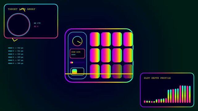 A digital parcel locker user interface displays colorful graphic data arrays showing systematic shipping metrics for automated delivery logistics tracking in a virtual monitor space