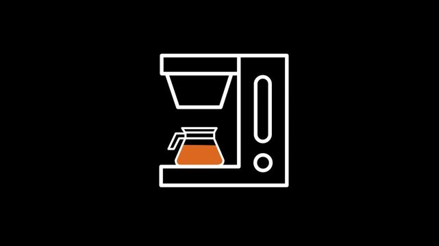 Animated line icon of a coffee maker brewing fresh coffee into a pot on a black background. Great for morning and cafe themes.