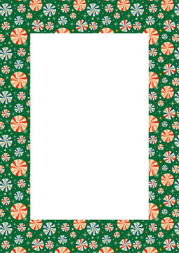 green christmas frame with candys 
