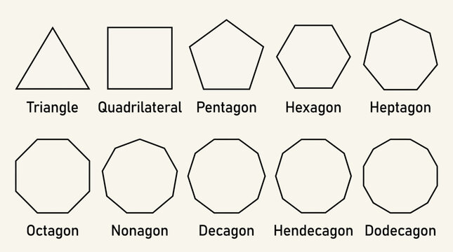Educational Mathematical Polygon Chart with Geometric Shape Names and Outlines