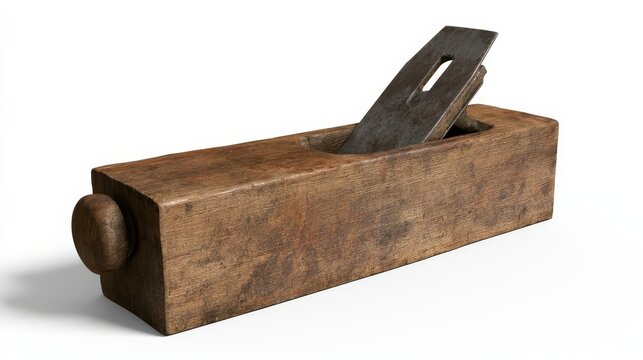 Wood smoothing plane displayed on white studio surface