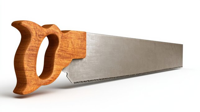 Traditional wood saw displayed on bright white surface