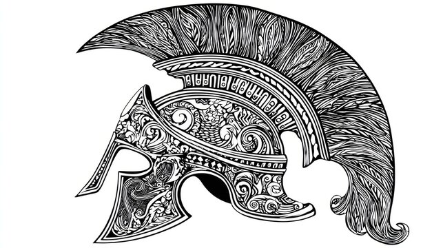 Intricately detailed helmet illustration on white background