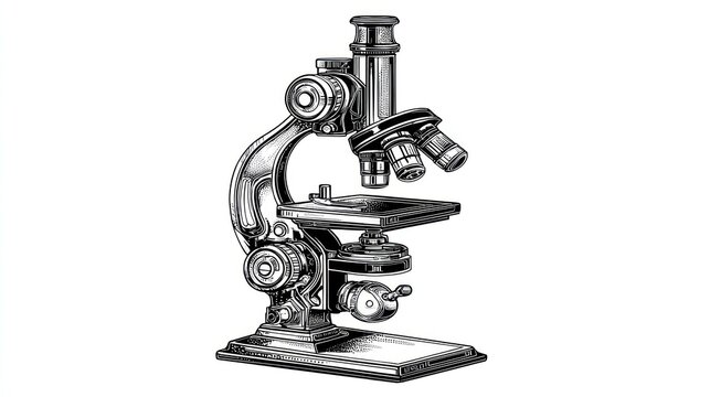 Detailed vintage microscope illustration isolated on white background