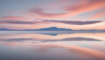 Fototapeta premium Salt flat mirror reflection at sunset with pastel sky
