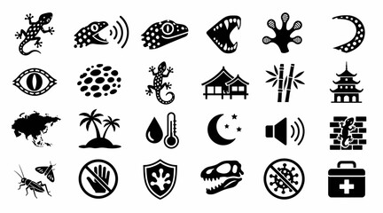 Obraz premium Black and white icon set of various symbols and signs 4.