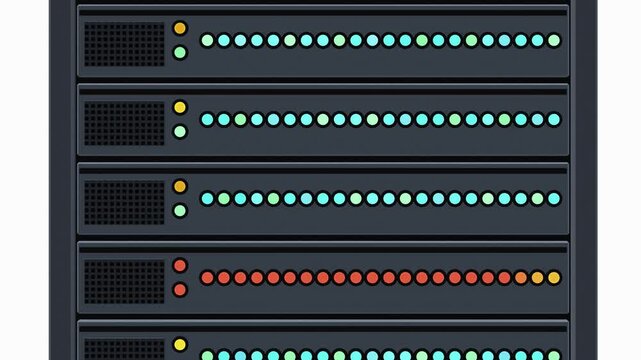 Close Up Pan Across Data Center Server LED Status Lights