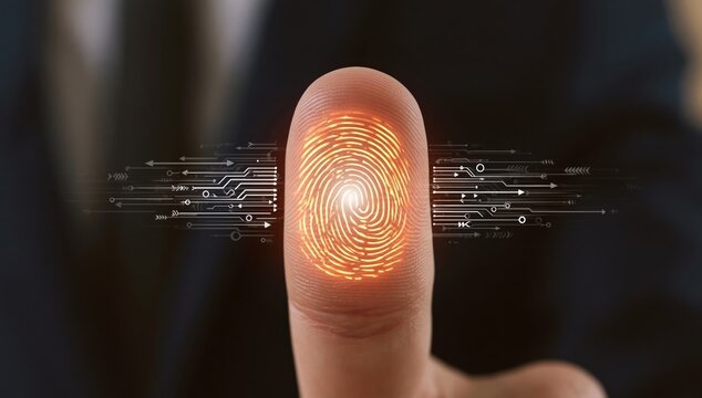 Fingerprint biometric scan for digital security and cyber identification access