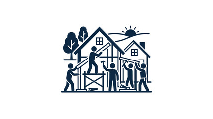 Fototapeta premium Construction Team Building House Icon Set Isolated Transparent Background