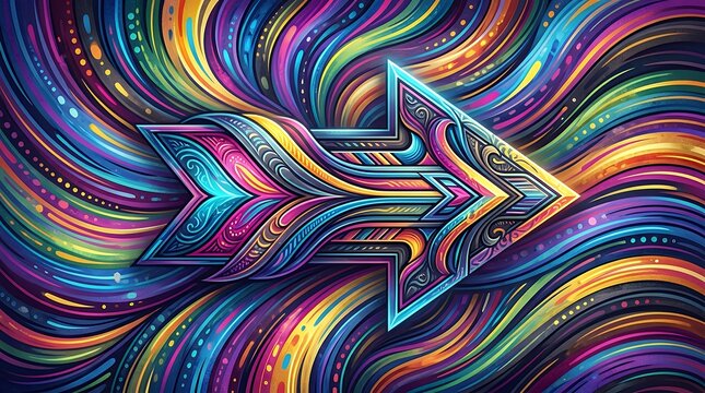 A directional pointer multicolored four color printing process streak backdrop. arrow cmyk line background abstractcyan magenta yellow black printer stripe geometric pattern graphic design