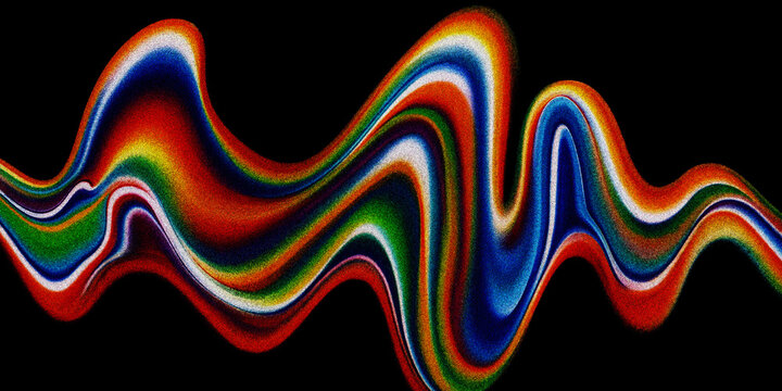 Abstract rainbow wave pattern with glitter texture on black background
