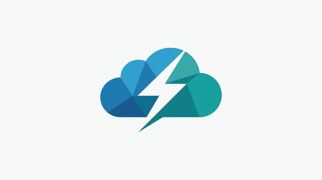 Vector cloud lightning icons. Includes geometric, line, and gradient designs in blue and teal colors. Perfect for cloud computing, technology, power, energy, fast data, innovation, and IT se