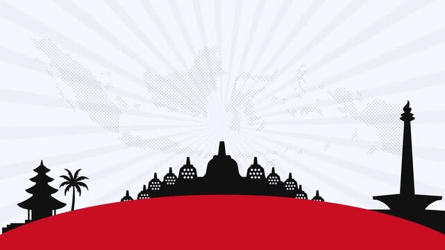 Indonesia Independence Day Landmark Skyline with Map Looping Video Background