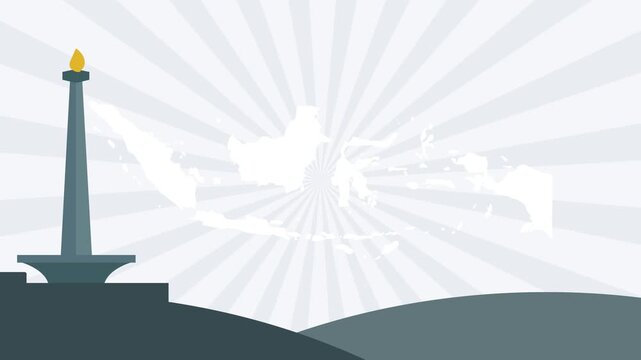 Indonesia Independence Day Background with National Monument and Map Animation Video