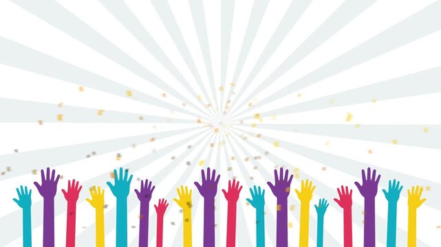 Raised Hands Volunteer Group Celebration Banner Looping Animation Background