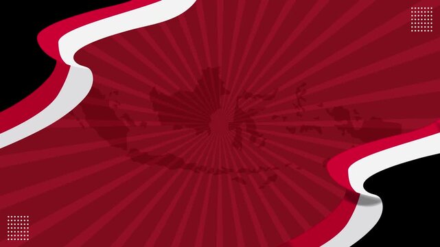 Indonesia Independence Day Red Ribbon Banner with Map.Background Animation