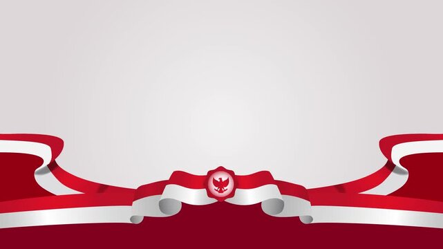 Indonesia Independence Day Banner with Wavy Ribbon and Eagle Emblem Looping Animation Background