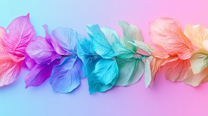 Obraz premium Colorful gradient leaves on pink and blue backdrop