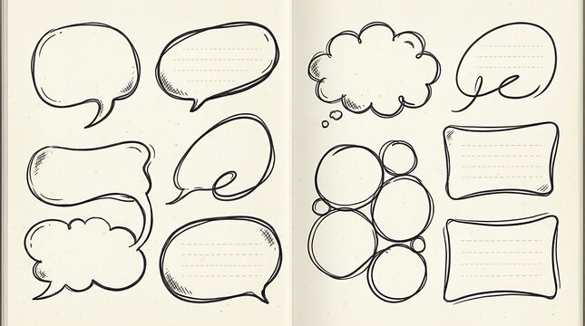 Set of fluid hand drawn conversational containers featuring asymmetrical lines and abstract rounded contours for editorial layouts speech bubble collectionshapes organic abstract frames borders