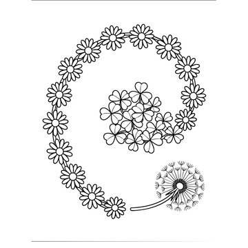 daisy chain illustration forming a circular wreath with a dandelion seed head