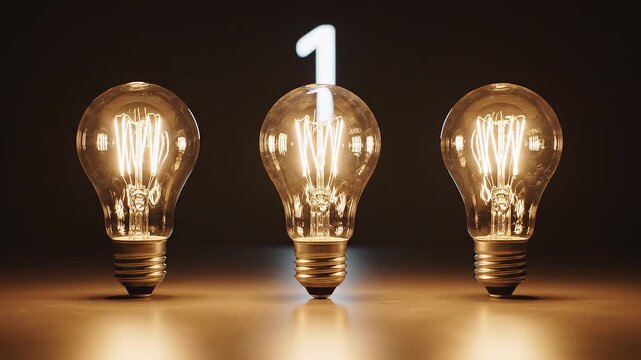 Glowing light bulb with number three symbol representing innovation and creative ideas.