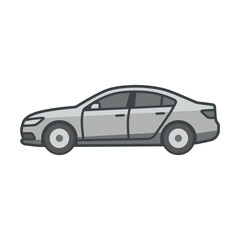 Naklejka premium Grey sedan car side view flat illustration.