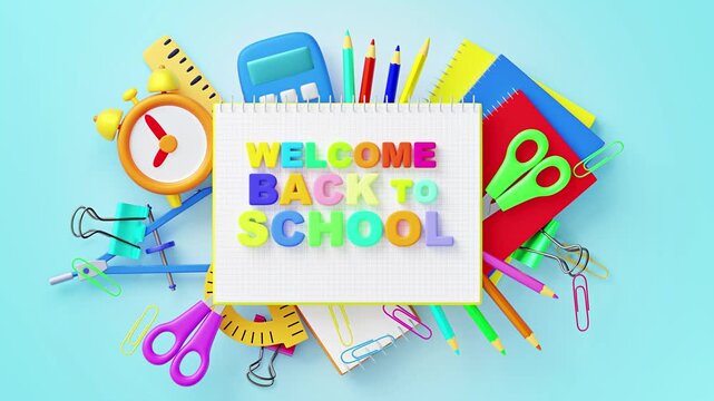 Welcome back to school design with grid notebook and colorful tools
