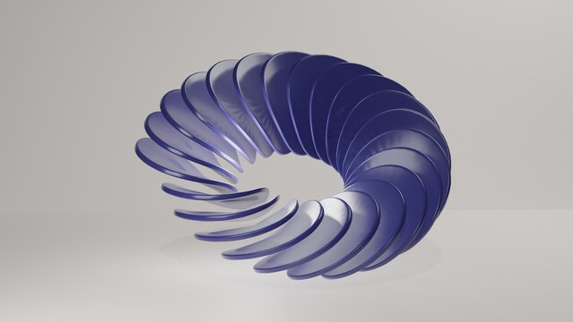 Abstract 3D Render Geometric Spiral Ring in Glossy Blue for Modern Background