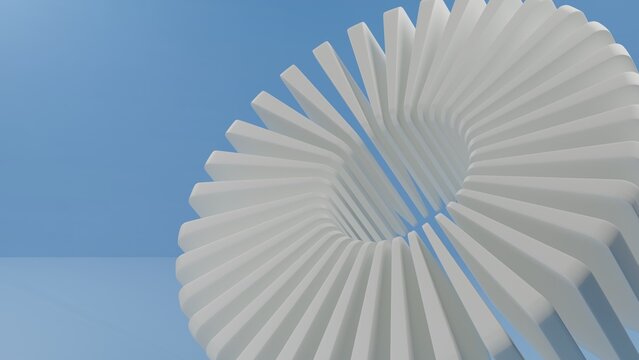 Abstract 3D Render White Geometric Fin Wheel Background for Modern Tech Design