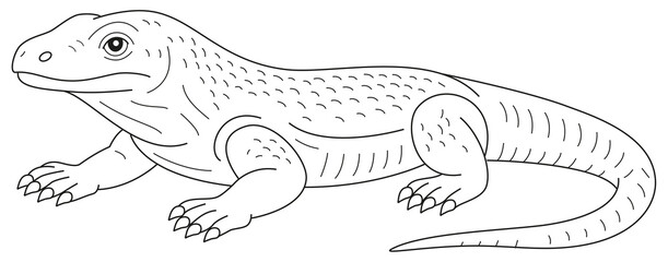 Komodo dragon indonezyjski rysunek konturowy ręcznie rysowany rysunek liniowy ilustracja kolorowanka dla dzieci © cartoonita
