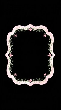 Decorative Vintage Frame with Watercolor Floral Vines and Pink Flowers