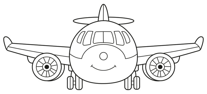 Flugzeug-Cartoon-Umriss, handgezeichnete Linienkunst-Illustration, Doodle-Kunst-Malvorlage f&uuml;r Kinder