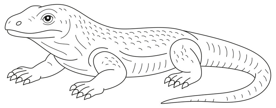 Komodowaran Indonesien Cartoon-Umriss handgezeichnete Linienkunst-Illustration Doodle-Kunst Malvorlage f&uuml;r Kinder