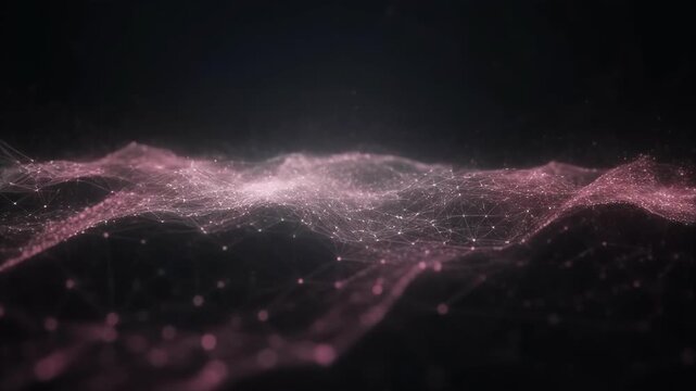 Abstract 3D wave of interconnected glowing nodes on dark background