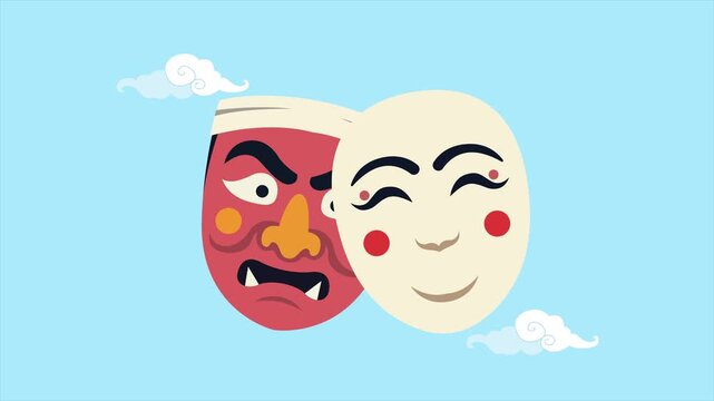 Korean Traditional Hahoe Mask. Korean Culture concept. Full length Icon animation illustration. High quality&nbsp;4k&nbsp;footage