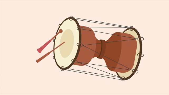 Traditional Korean Janggu drum. Korean Culture concept. Full length Icon animation illustration. High quality&nbsp;4k&nbsp;footage