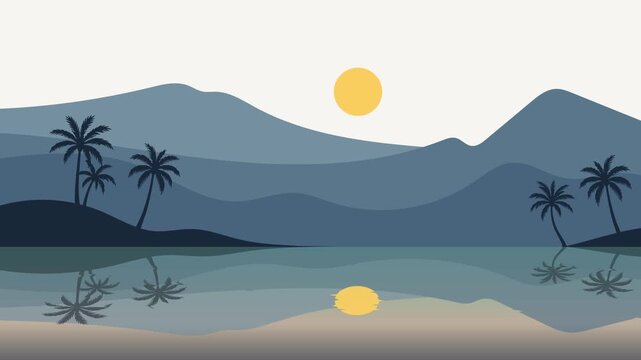 Tropical Mountain Lake Landscape Nature Looping Animation Background