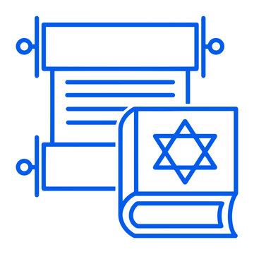 Jewish new year torah scroll and prayer book line icon