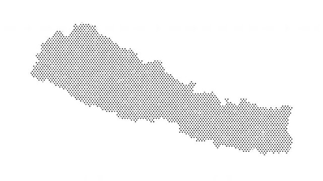 Nepal map from particles, dots. Digital silhouette. Abstract animation background.