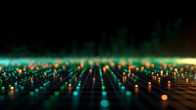 Abstract Digital Network Grid with Glowing Data Lights