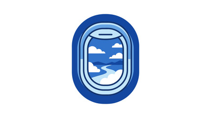 Fototapeta premium Airplane Window View With Clouds And Landscape Illustration