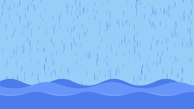 Rain falling over blue water surface. Water concept. Full length Icon animation illustration. High quality&nbsp;4k&nbsp;footage