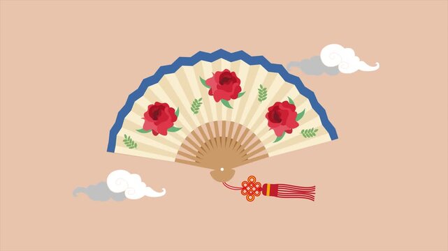 Buchae fan for traditional Korean dance. Korean Culture concept. Full length Icon animation illustration. High quality&nbsp;4k&nbsp;footage