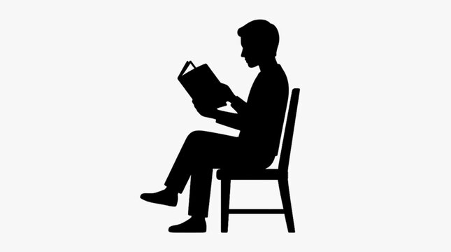 Person Sitting and Reading a Book, Education Knowledge and Relaxation Silhouette Illustration
