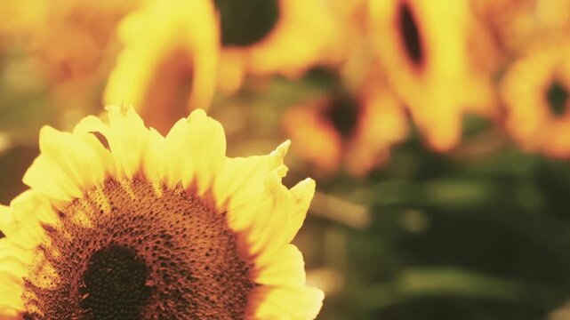 A field filled with sunflowers stands under bright daylight. The flowers show their yellow petals and round centers. Green leaves surround the sunflowers, creating a lively scene.