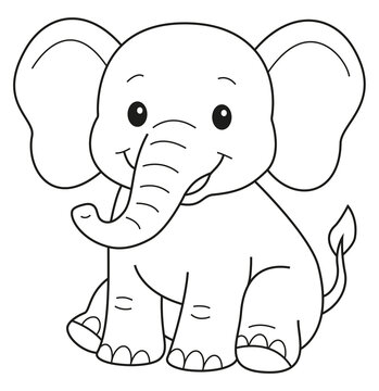 mignon &eacute;l&eacute;phant de dessin anim&eacute;, contour dessin&eacute; &agrave; la main, illustration style gribouillage, page &agrave; colorier pour enfants