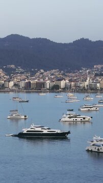 Aerial Panoramic View of Luxury Yachts and Boats in Marmaris Bay Turkey
