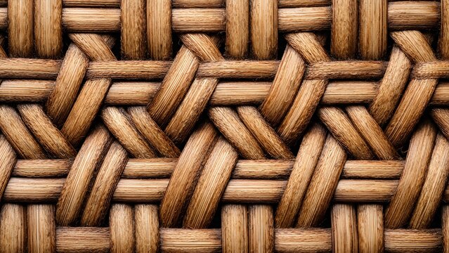 Woven rattan material creates a detailed geometric pattern background.
