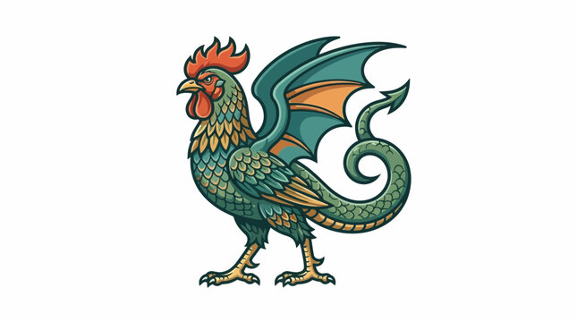 Mythical Cockatrice or Basilisk Creature Illustration Vector Design